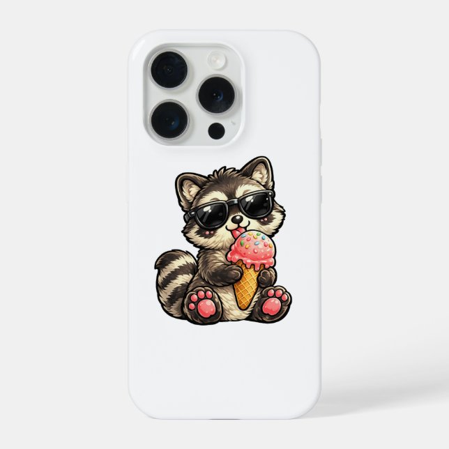 Süßer Waschbär mit Eiscreme und Sonnenbrille iPhone Hülle (Rückseite)