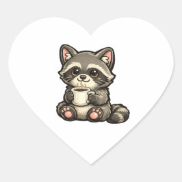 Süßer Waschbär mit Kaffee – Gemütliches Kawaii-Tie Herz-Aufkleber