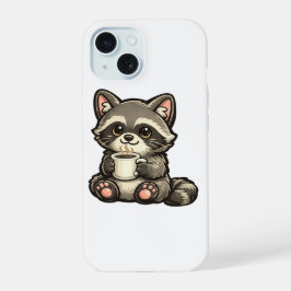 Süßer Waschbär mit Kaffee – Gemütliches Kawaii-Tie iPhone 15 Hülle