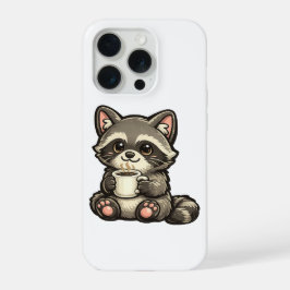 Süßer Waschbär mit Kaffee – Gemütliches Kawaii-Tie iPhone 15 Pro Hülle