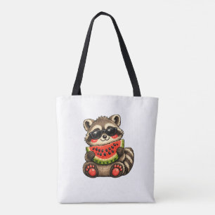 Süßer Waschbär mit Wassermelone