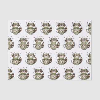 Süßer Waschbär Teetasse Herz Blumen Whimsical Seidenpapier
