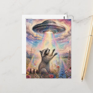 Süßer Waschbär und das UFO Postkarte