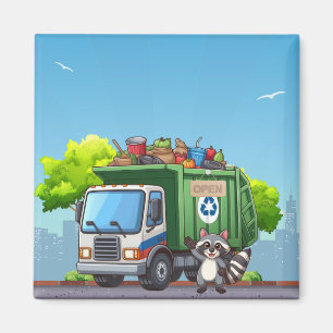 Süßer Waschbär und "Food"-Truck Magnet