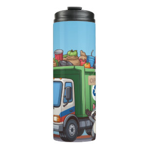 Süßer Waschbär und "Lebensmittel"-Lieferwagen Thermosbecher