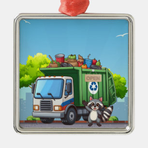 Süßer Waschbär und "Lebensmittel"-LKW Ornament Aus Metall