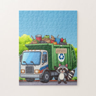 Süßer Waschbär und "Lebensmittel"-LKW Puzzle
