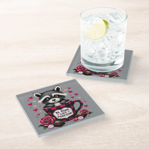 Süßer Waschbär-Valentin Büffel-Karo Ästhetik Glasuntersetzer