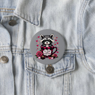 Süßer Waschbär-Valentinstag-Buffalo-Karo-Ästhetik Button