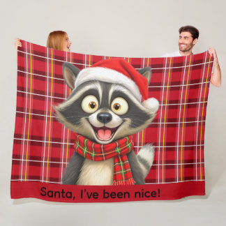 Süßer Waschbär Weihnachtsmann ich war brav Fleecedecke