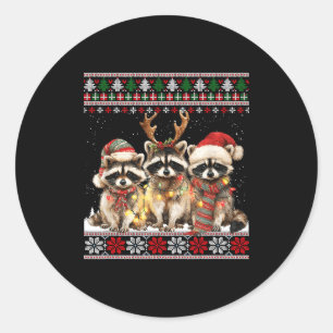 Süßer Waschbär Weihnachtsmann Weihnachtslichter Hä Runder Aufkleber