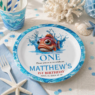 Süßer Wasserblauer Fisch 1. Geburtstag Pappteller