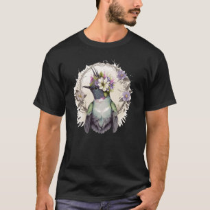 Süßer Wasserfarb-Kolibri-Blumen-Krone-Blumen-Bi T-Shirt