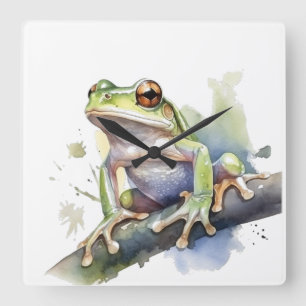 Süßer Wasserfarb-Laubfrosch Quadratische Wanduhr