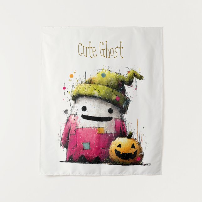 Süßer Wasserfarb-Patchwork-Geist Halloween Wandteppich (Vorderseite)