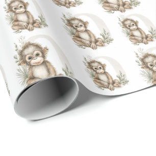 Süßer Wasserfarbe-Baby-Tier-Alphabet Orang-Utan Geschenkpapier