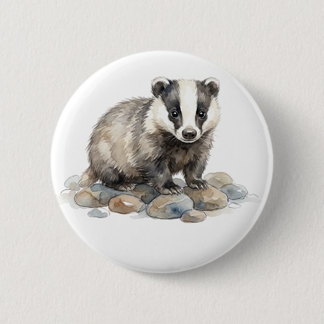 Süßer Wasserfarbe-Dachs-Waldtier-Knopf Button (Vorderseite)