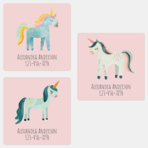 Süßer Wasserfarbe-Einhorn-Mädchen-Name Etiketten