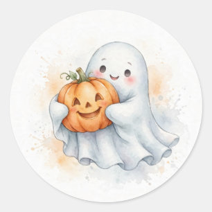 Süßer Wasserfarbe-Geist-Kürbis-Halloween-Aufkleber Runder Aufkleber