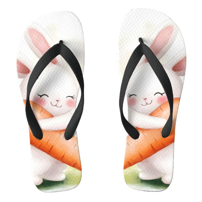 Süßer Wasserfarbe-Osterhase mit Karotte Flip Flops (Fußbett)