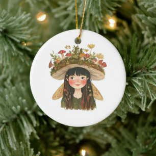 Süßer Wasserfarbe-Pilz-Mädchen-Feen-Pinback-Button Keramik Ornament