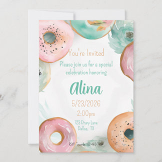 Süßer Wasserfarbe Rosa Donut Aufkleber Einladung