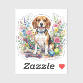 Süßer Wasserfarben-Beagle in Blumen Aufkleber