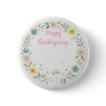 Süßer Wasserfarben-Blumen-Happy-Thanksgiving-Knopf
