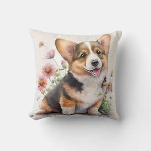 Süßer Wasserfarben-Corgi-Welpe Kissen