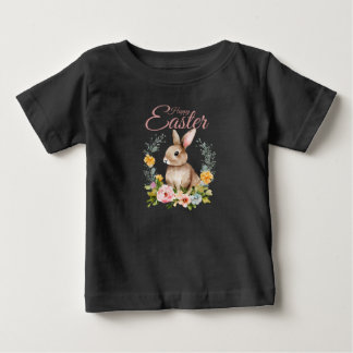Süßer Wasserfarben-Hasen-Blumenkranz Ostern Baby T-shirt