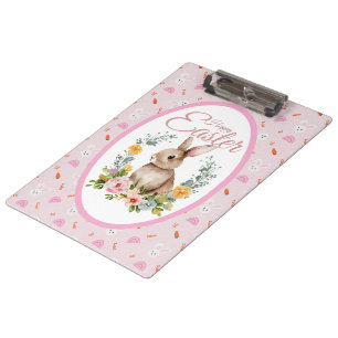 Süßer Wasserfarben-Hasen-Blumenkranz Ostern Klemmbrett