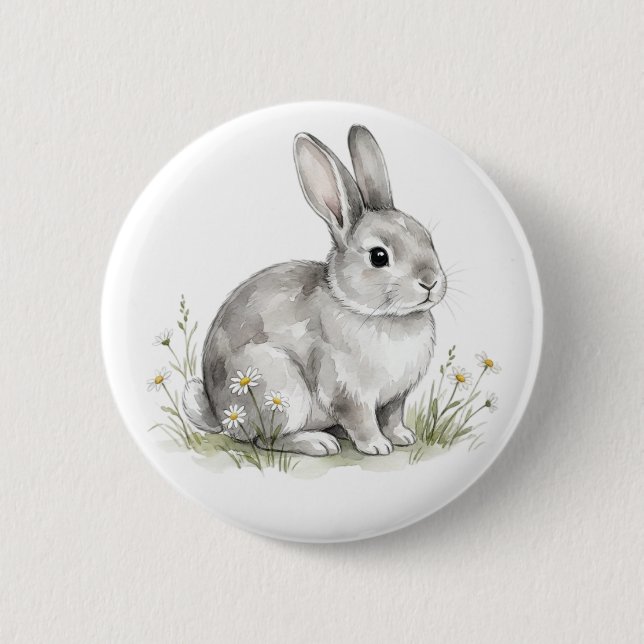 Süßer Wasserfarben-Hasen-Waldtier-Knopf Button (Vorderseite)