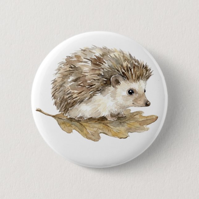 Süßer Wasserfarben-Igel-Waldtier-Knopf Button (Vorderseite)