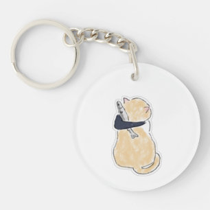 Süßer Wasserfarben-Katze-mit-Fisch-Vinyl-Aufkleber Schlüsselanhänger