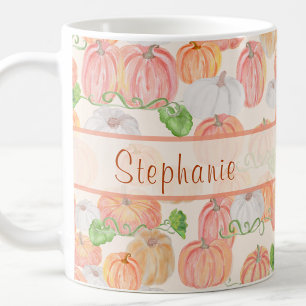 Süßer Wasserfarben-Kürbis-Patch mit eigenem Namen Kaffeetasse