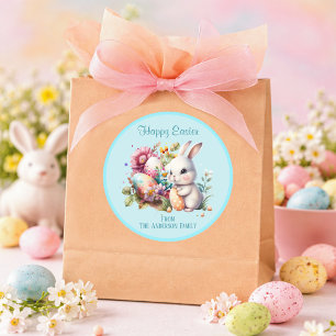 Süßer Wasserfarben-Osterhase Blau Klassisch Rund Runder Aufkleber