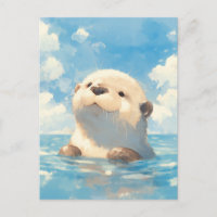 Süßer Wasserfarben-Otter sonniger blauer Himmel