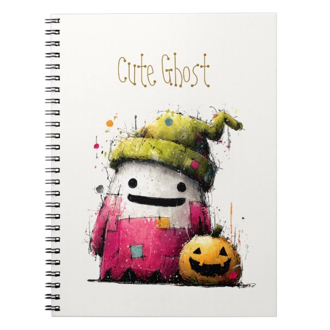Süßer Wasserfarben-Patchwork-Geist Halloween Notizblock (Vorderseite)