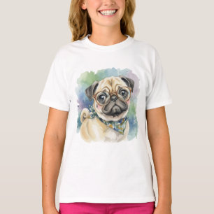 Süßer Wasserfarben-Pug mit Brille T-Shirt