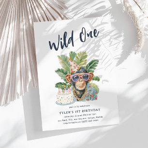 Süßer Wasserfarben-Safari-Junge Wild One 1. Geburt Einladung