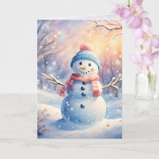 Süßer Wasserfarben-Schneemann im Winter-Wunderland Karte