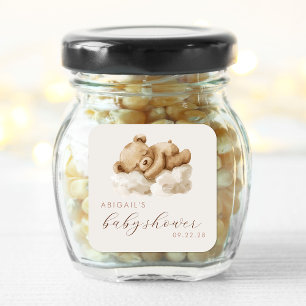 Süßer Wasserfarben-Teddybär-Baby-Shower Quadratischer Aufkleber