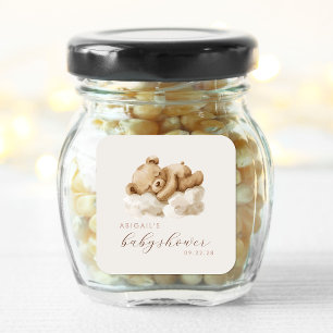 Süßer Wasserfarben-Teddybär-Baby-Shower Quadratischer Aufkleber