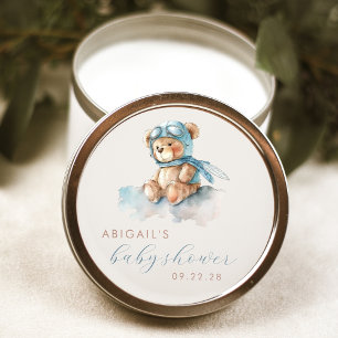 Süßer Wasserfarben-Teddybär Blau Junge Baby-Party Runder Aufkleber