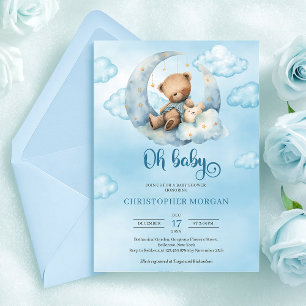 Süßer Wasserfarben-Teddybär, der über dem Mond sch Einladung