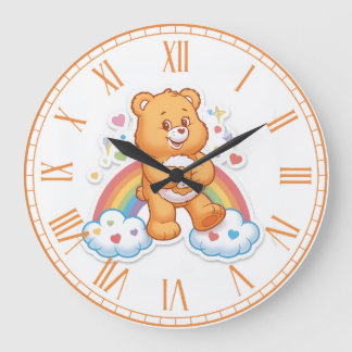 Süßer Wasserfarben-Teddybär-Regenbogen-Wolken-Kind Große Wanduhr