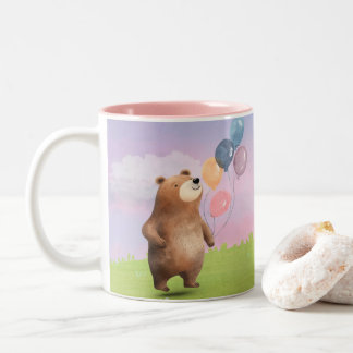 Süßer Wasserfarbenbär und Ballons Pastell Zweifarbige Tasse