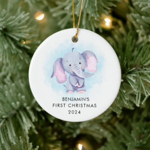 Süßer Wasserfarbenelefant zum ersten Weihnachten Keramik Ornament