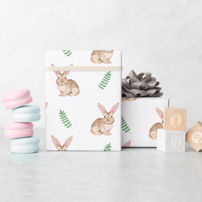 Süßer Wasserfarbenhase mit Grünzeug Geschenkpapier (Babyparty)