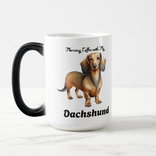 Süßer weicher brauner Morgen-Dachshund Personalisi Verwandlungstasse